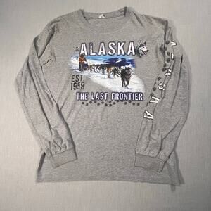 Alaska‎ Last Frontier Dogsled Graphic Long Sleeve Shirt Huskies Sled Team Small